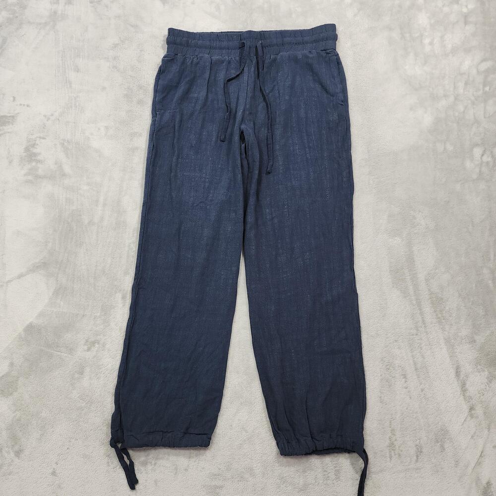 Maurices Pants Womens M Blue Linen Blend Jogger Pull On Drawstring Hem Casual